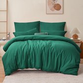 Beddengoed, 220 x 240 cm, 3-delig, groen, dekbedovertrek met kussenslopen, beddengoedset van microvezel, met ritssluiting, zacht en strijkvrij