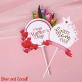 SilverAndCoco® - Moederdag Versiering Ontbijt Prikker | Taartversiering Verjaardag Decoratie Pakket | Party Feest Cadeau voor - Moeder / Mom / Liefste Mama - 2 stuks