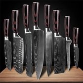 Couteaux japonais KBK® - Set de couteaux - 8 pièces - Couteau de chef - Couteau japonais - Couteau - Imprimé Damas japonais - Acier inoxydable