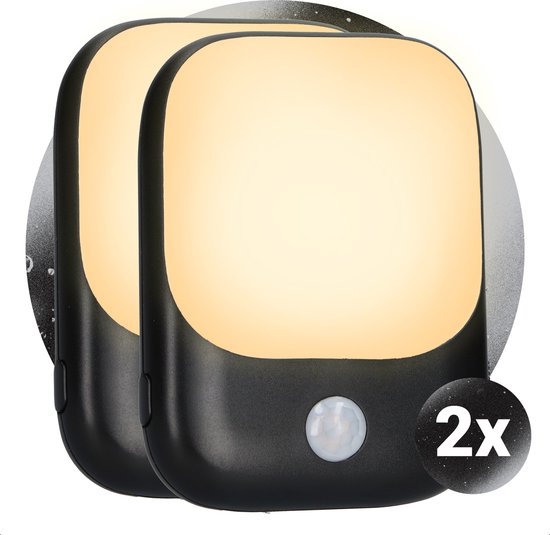 HAL 3000 serie - Nachtlampje Stopcontact met Bewegingssensor voor Volwassenen & Kinderen - 2 Stuks - Premium Set Zwart