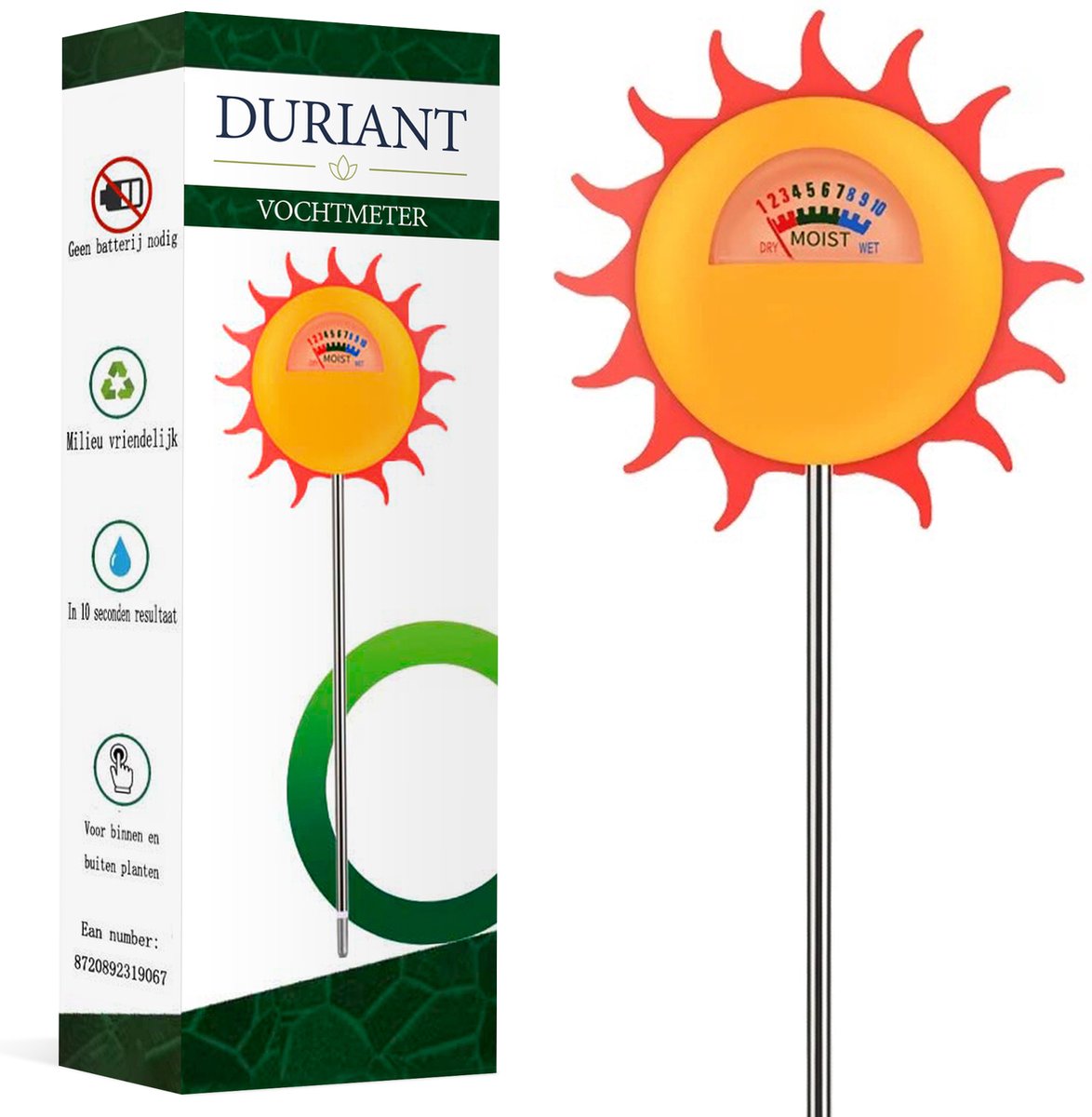 Duriant® Vochtmeter voor Planten - Vochtigheidsmeter -Resultaat in 10 seconden- Binnen en Buiten - Hygrometer - 1 Jaar Garantie-Premium kwaliteit- BPA VRIJ