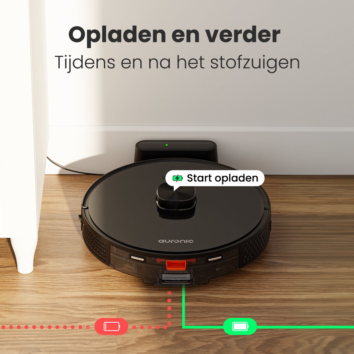 Afbeelding 3 van Auronic Robotstofzuiger - Met Dweilfunctie - WiFi en App - Laadstation - Huisdieren - Dweilrobot - Laser Navigatie - Zwart