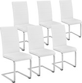 tectake® - Eetkamerstoel set van 6 - Kunstleren stoel met ergonomische rugleuning - Buisframe sledestoel - wit
