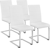 tectake® - Eetkamerstoel set van 4 - Kunstleren stoel met ergonomische rugleuning - Buisframe sledestoel - wit