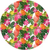 Raved Rond Tafelzeil - Roze Fruit 140 cm ø - Groen - PVC - Afwasbaar