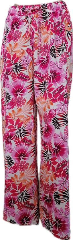 Femme - Pantalons d'été - Pantalons - Pantalons de Yoga - Pantalons de plage - Femme - Jambe large - Comfort - Bande élastique - Couleur Rose/ Oranje/Rouge/ Wit - Taille 44-46