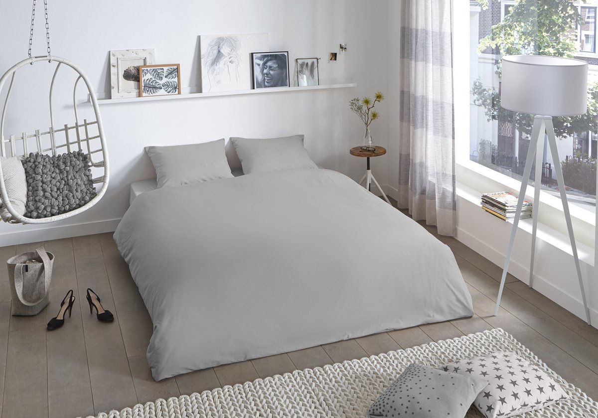 Good Morning dekbedovertrek effen kleur - Lits jumeaux 240x200/220 cm - Lichtgrijs - 100% Katoen renforce