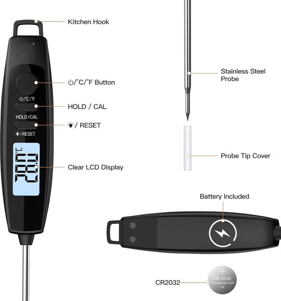 Salter 512 SSCR Analogue Meat Thermometer, Easy Read Bold Display, Stainless Steel Body with Glass Lens, Temp Range 50°C - 100°C, Dial Face, For Indoor/Outdoor, BBQ, Food Probe
