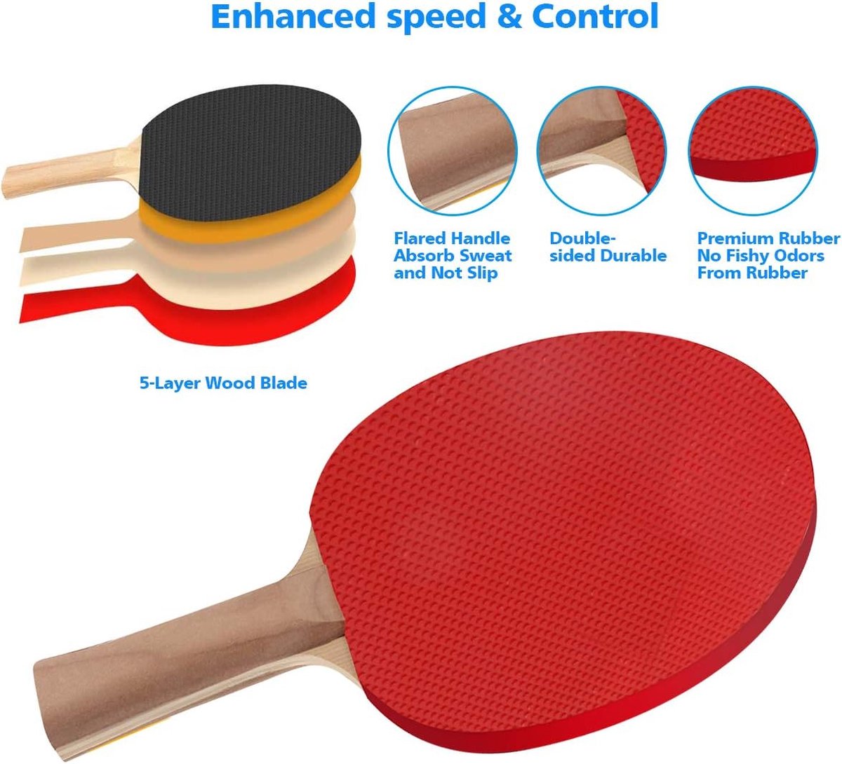CUEMOON set de tennis de table, 2 raquettes, 6 balles, filet extensible et sac de transport, pour enfants, familles CUEMOON set de tennis de table, 2 raquettes, 6 balles, filet extensible et sac de transport, pour enfants, familles
