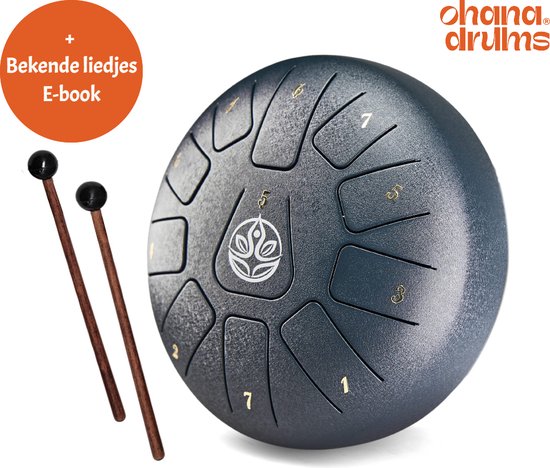 Ohana Drums® Tongue drum - Handpan - 20 cm Ø - Nachtelijk Blauw - Klankschaal - 11 noten - Yoga Drum - Lotus Tong - Steeldrum - Muziekinstrument voor kinderen - Mindfulness muziektherapie - Percussie-instrumenten van Ohana Drums — afbeelding 3