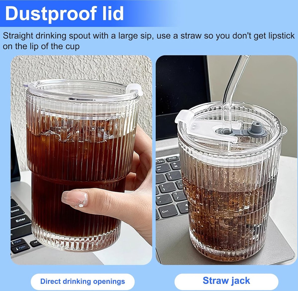 Gobelet Voyage 2 Gobelets Verre 710ml Avec Couvercle Bambou Et Paille - Réutilisables - Poignée Confort - Parfait Smoothie Et Café Glacé Gobelets 710ml Couvercle Bambou