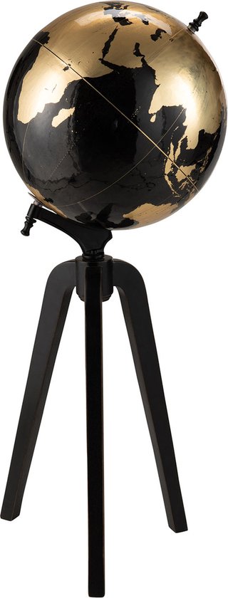J-Line wereldbol Op Voet - hout - zwart/goud - extra large
