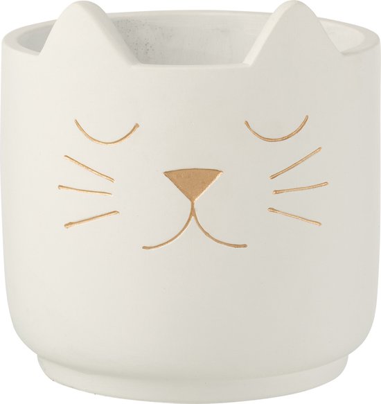 J-Line cache-pot Chat - ciment - blanc/or - large - Ø 19 cm