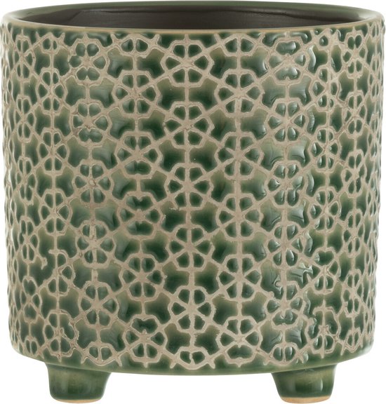 J-Line bloempot Bloem - keramiek - groen - medium - Ø 14 cm