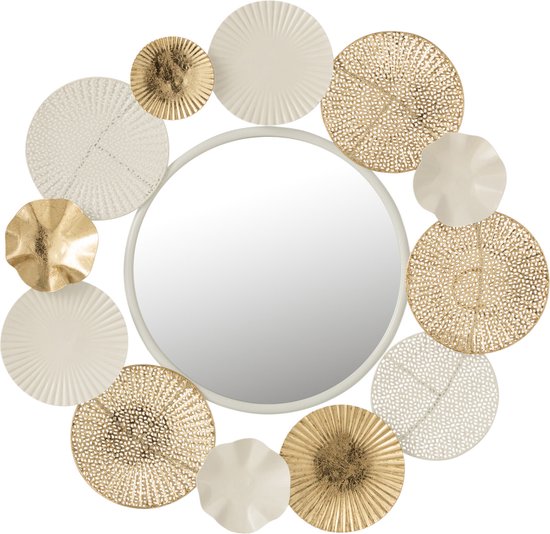 J-Line Miroir Rond Cercles Metal Blanc/Or