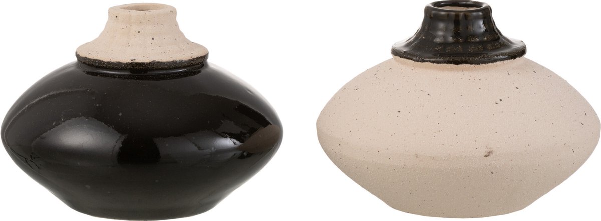 J-Line vaas Klein Rond - keramiek - zwart/beige - 2 stuks - Ø 13 cm