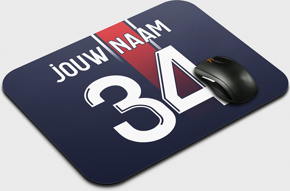 Muismat PSG - Gepersonaliseerd Met Eigen Naam - Anti Slip - Voetbal Muismatten - Voetbal Cadeau - 22,5 cm x 19 cm