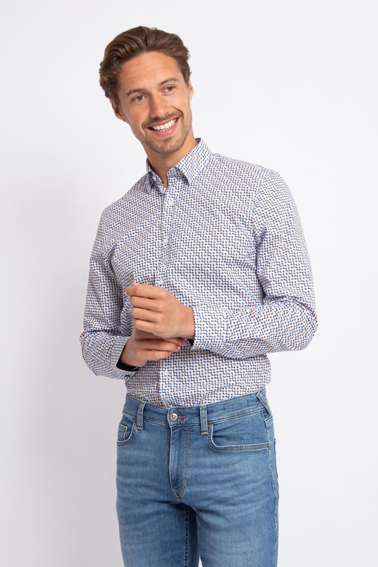 Suitable Overhemd Construct Print Blauw Maat 38 Heren Overhemden Formeel bol