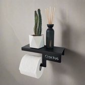 Qstiel Qactus gauche - Porte-rouleau de papier toilette - Porte-rouleau de Papier toilette avec étagère - Acier 2mm - Fabriqué en België - Revêtement en poudre RAL 9005 noir