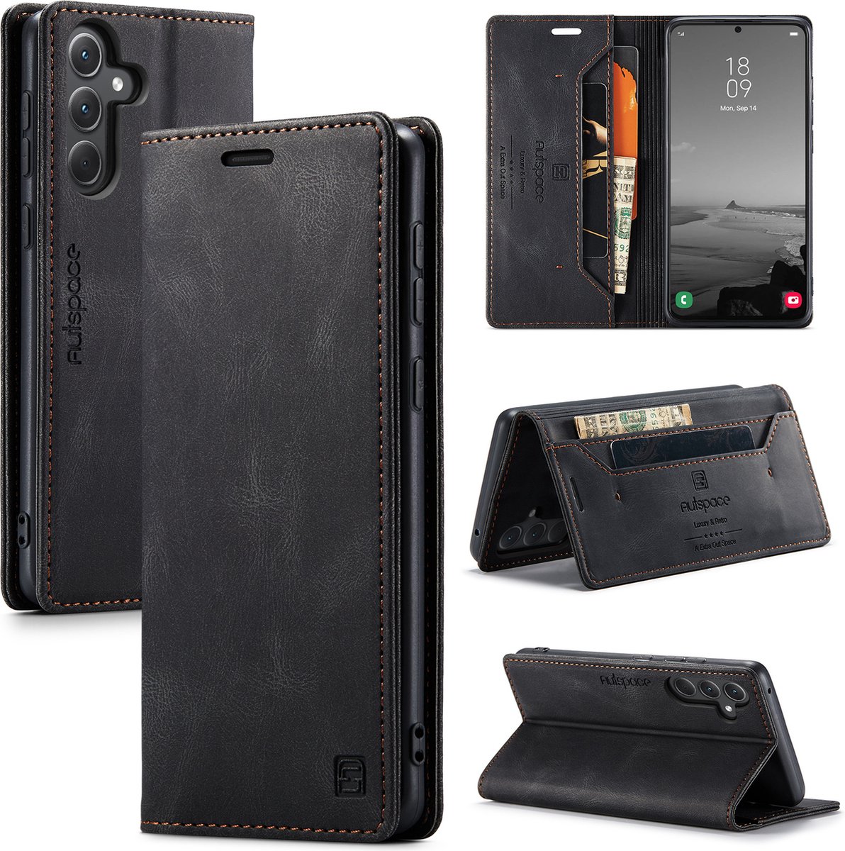 Luxe Flip Case met RFID Bescherming Kaarthouder en Magneetsluiting voor Samsung Galaxy A35 _ Zwart