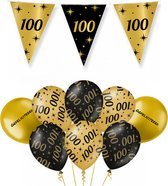 100 Jaar Feest Verjaardag Versiering Ballonnen Slingers Gefeliciteerd Goud & Zwart Decoratie – 9 Stuks
