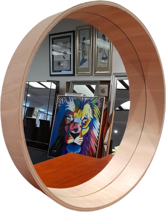 Wandspiegel, brede ronde spiegel, 50 cm, natuurlijk hout, Scandinavisch, boho, fuma hout