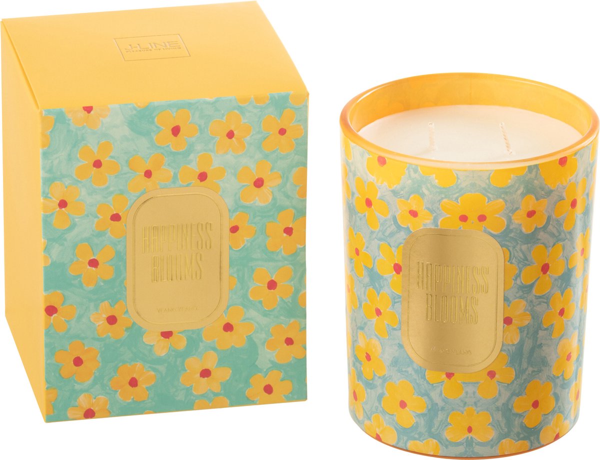 J-Line geurkaars Hapiness Blooms - Ylang Ylang - azuur/geel - large - 70U Multi
