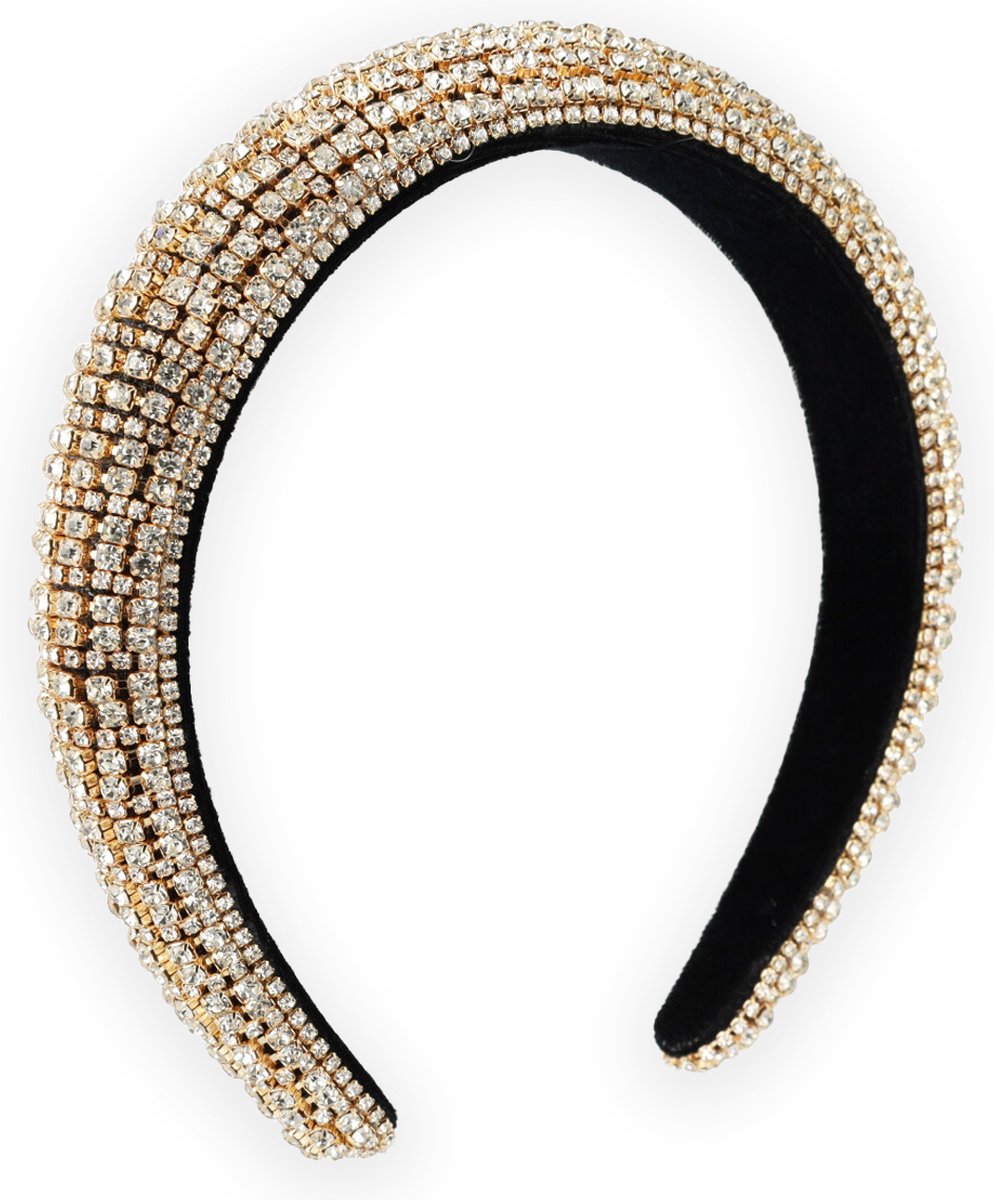 Lajetti - Glitter Haarband met Strass Goud - Dames Diadeem Gala