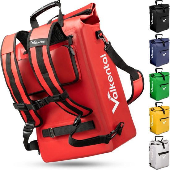 Valkental - Sacoche de vélo 3en1 - Rouge - Convient comme sac à bagages, sac à dos et sac à bandoulière - Imperméable et réfléchissant - 23L