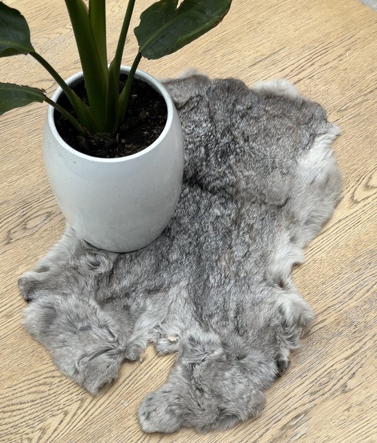 XL grijs konijnenvachtje - konijnenvel grote grijze vacht - velletje tafel - dierenvel dierenhuid salontafel