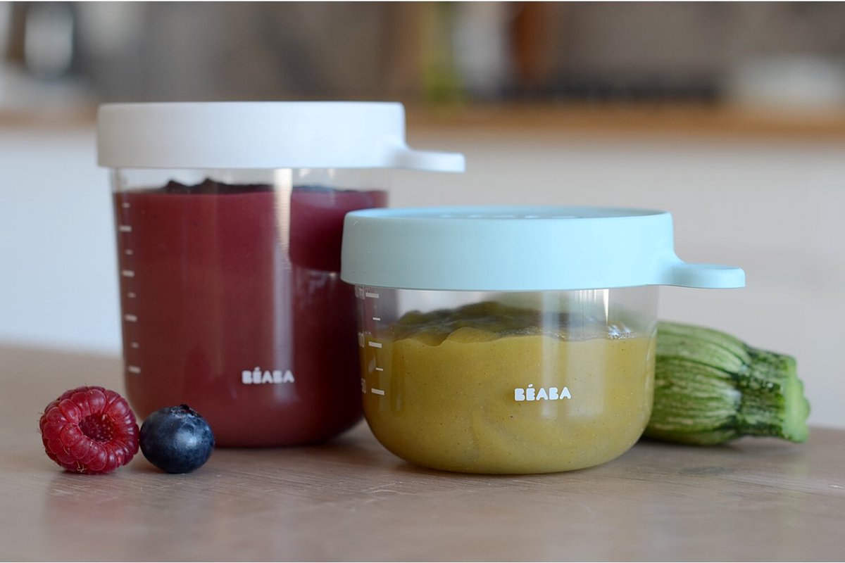 Goedkoopste Béaba - Set glazen bewaarpotjes - 1x 150ml en 1x 250ml - Grijs/Blauw