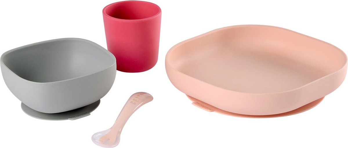 Goedkoopste Béaba - Silicone maaltijdset - Kinderservies - 4-delig - Roze
