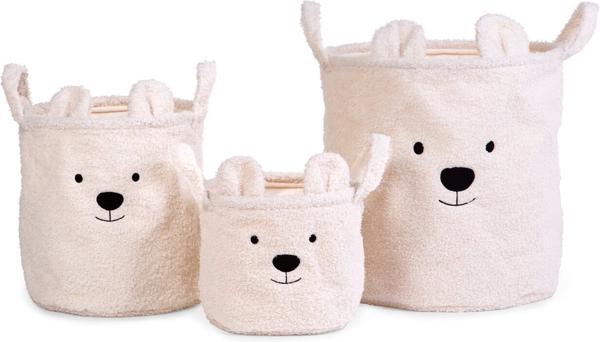 Childhome - Teddy Mandjes - Set van 3 - Ecru - Speelgoedmanden & Wasmanden - 20/30/40 cm