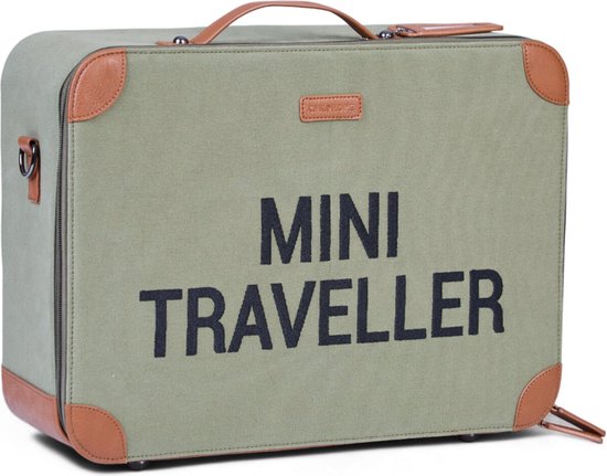 Childhome Mini Traveller Kinderkoffer – 40x30x15 cm – Kaki – Valies – Stoer Design met Draagriem en Naamlabel