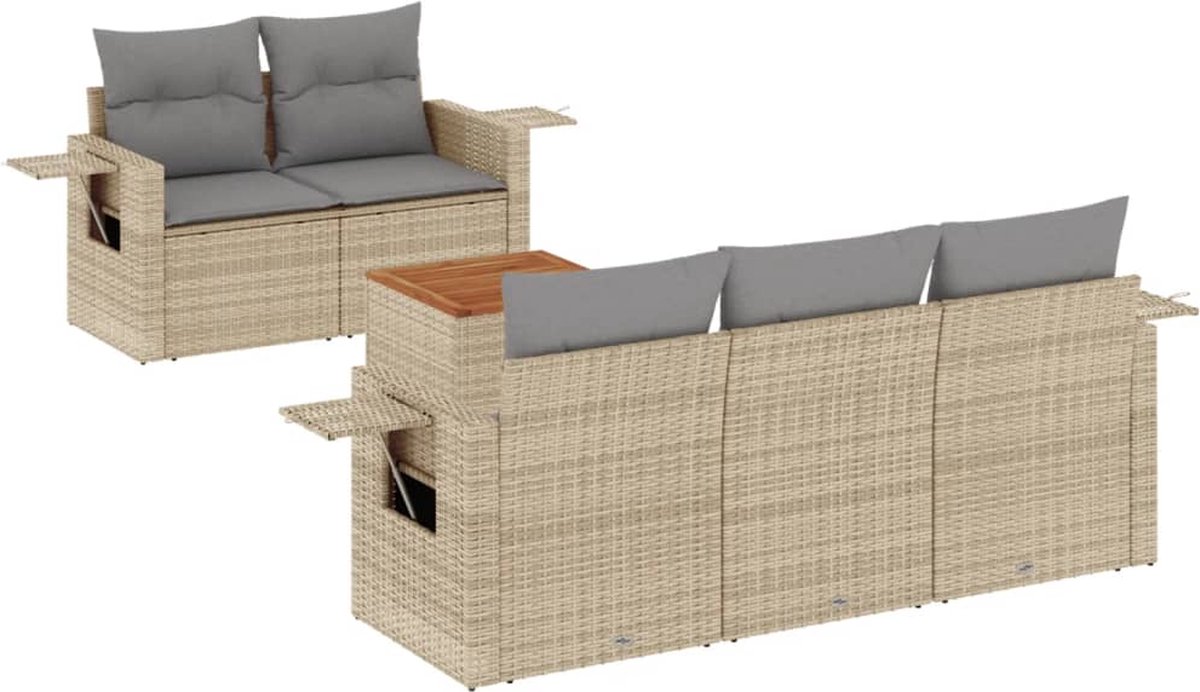 vidaXL 6-delige - Loungeset - met - kussens - poly - rattan - beige