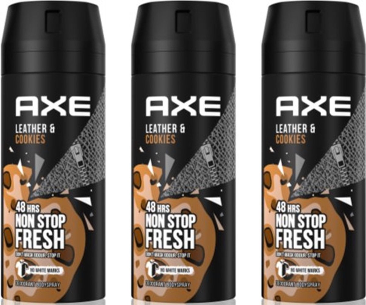 Goedkoopste Axe Deospray Collision Leather & Cookies - 3x150 ml