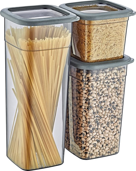Set de Bocaux de conservation 1,4 l, 12 pièces, Bocaux de conservation en plastique anthracite avec couvercle, récipient pour aliments frais, Bocaux de conservation hermétiques, congélateur empilable