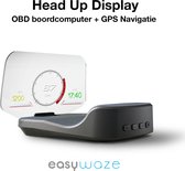 HUD Head Up Display – GPS Navigatie + OBD2 boordcomputer display - Hoge resolutie display geschikt voor Tesla, Volvo en alle andere auto's - Weergave van: Turn-by-turn Navigatie, Snelheid, Toerental, Brandstofverbruik, Watertemperatuur en meer.