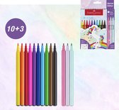 Faber-Castell viltstiften - Unicorn - 10x standaard kleuren + 3x pastel kleuren - met unicorn stickers - FC-554213
