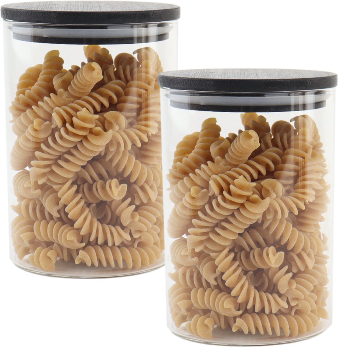 OTIX Voorraadpot - Glas - met Deksel - Set van 2 - 575ml - Zwart - Hout - SERENITY
