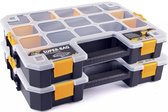 B- 2x -Home Sorteerbox/vakjes koffer - voor spijkers/schroeven/kleine spullen - 15 vaks - kunststof - zwart - 44 x 32 x 7.5 cm