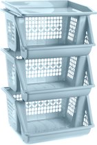 Plasticforte Opberg kratten/manden/organizers - 3 lagen/vakken - 39 x 32 x 62 cm - kunststof - ijsblauw - stapelkratten