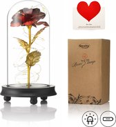 Rose en Glas avec LED - Rose dorée dans une cloche en Verres - Connue de La Beauty et la Bête - Cadeau pour sa mère - Donkere Voet - Qwality