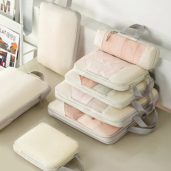 Travel Cubes Set 5 delig - Compressietassen - Reistassen - Opbergtassen - Koffer Organizers - Kleding Organizer - Voor Op Reis - Beige