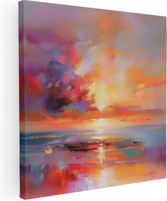 Artaza Canvas Schilderij Abstract Kunstwerk van een Zonsondergang - 30x30 - Klein - Foto Op Canvas - Canvas Print