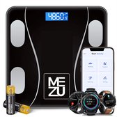 Pèse-personne Smart MEZU - avec application et analyse corporelle 13x - IMC - Pourcentage de graisse - Pèse-personnes - Numérique - Zwart