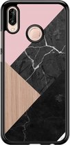 Casimoda® coque de téléphone - Convient pour Huawei P20 Lite (2018) - Marble Wooden Mix - Coque en TPU Zwart - Coque arrière - Multi - Marbre