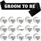 Groom to Be en Groom's Drinking Team set 16-delig - vrijgezellenfeest - groom to be - bruidegom - button - sjerp - trouwen