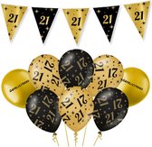 21 Jaar Feest Verjaardag Versiering Ballonnen Slingers Gefeliciteerd Goud & Zwart Decoratie – 9 Stuks