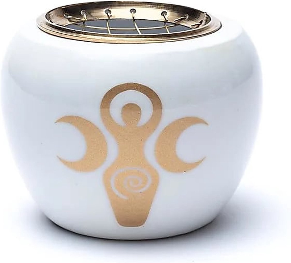 Wierookbrander voor losse wierook - wierook houtskool brander - wit met goud godinnensymbool